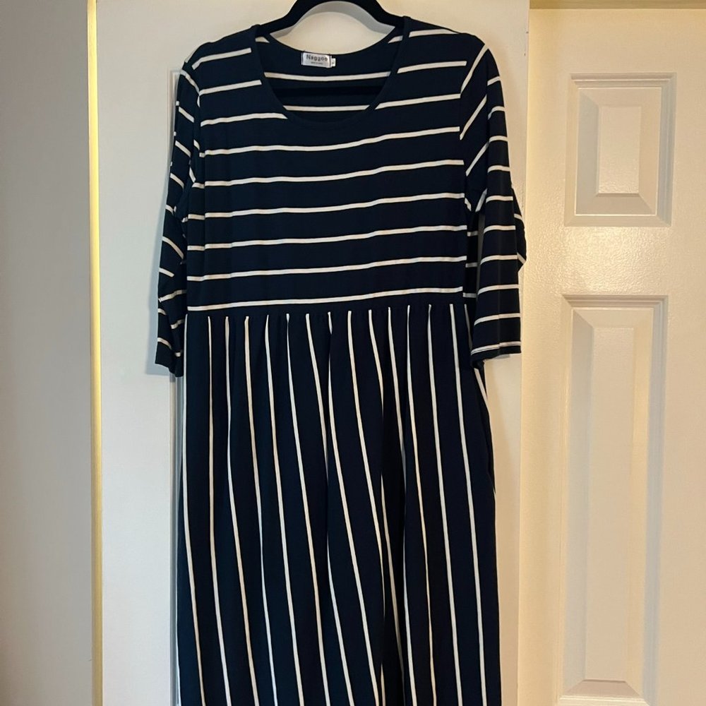 Navy Striped Midi Dress